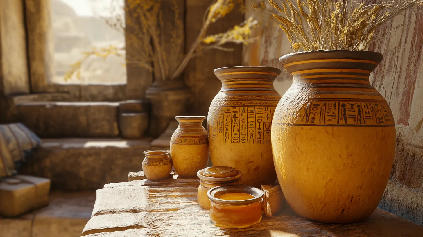 Ancient civilization depiction of honey in vases
